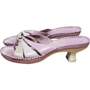 Clarks Women's 9 Venetian Heeled Sandals Light Pink Leather Coquette Feminine‎